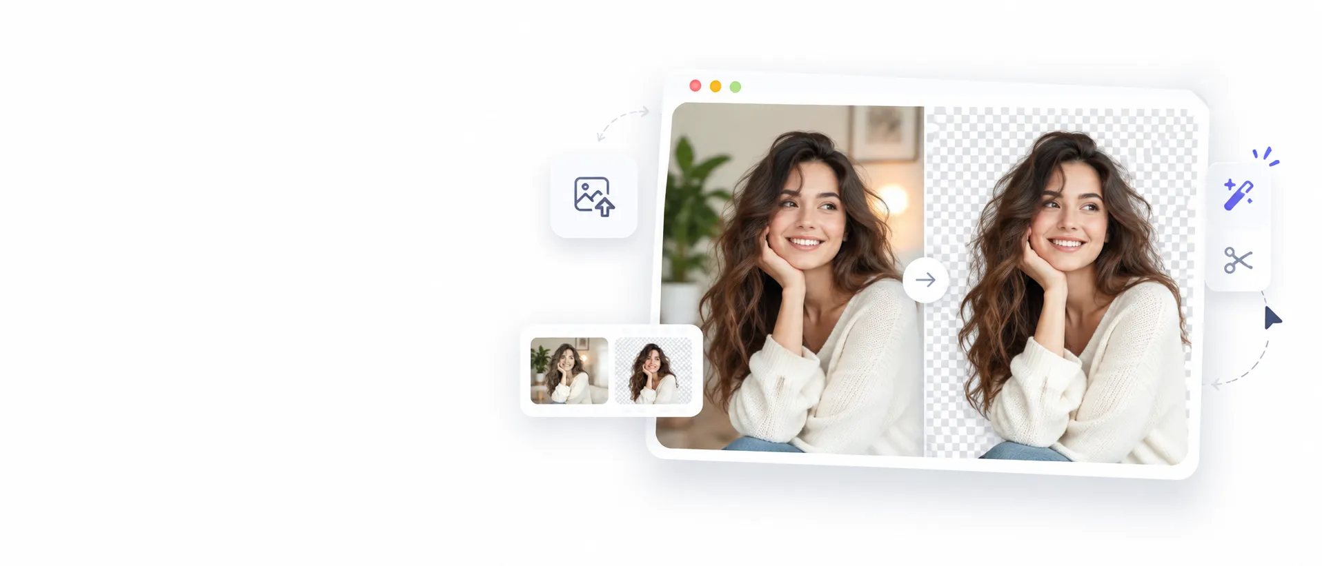 Before and after preview of a photo background being removed