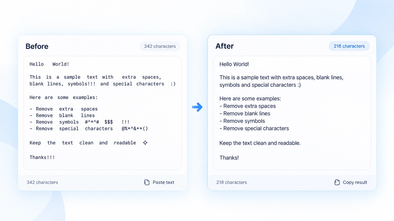 Messy text transformed into a clean readable version