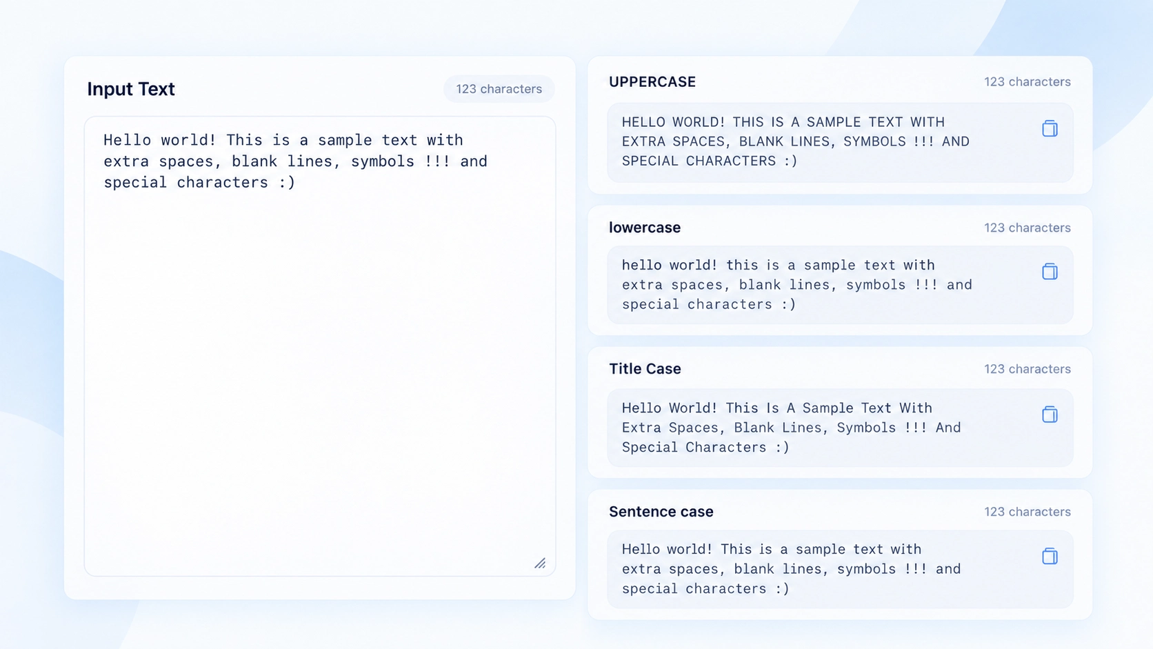 Text converted into uppercase, lowercase, title case and sentence case